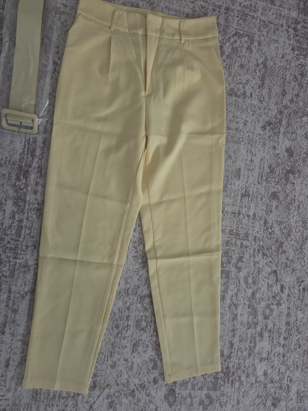 High-Rise Belted Tailored Trousers in Soft Yellow - Picture 4 of 8